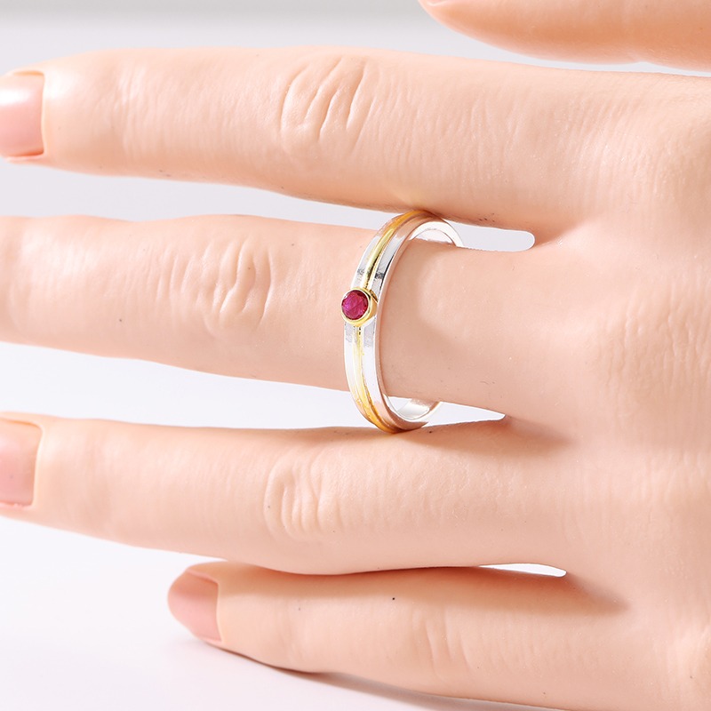 Women's Two-Color Elegant Ring with Golden Stripes
